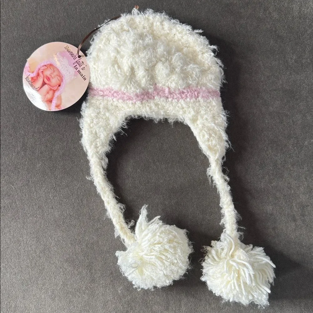 Daisy Baby Girls Infant Beanie Hat White Pink Photography 0-6 months NEW